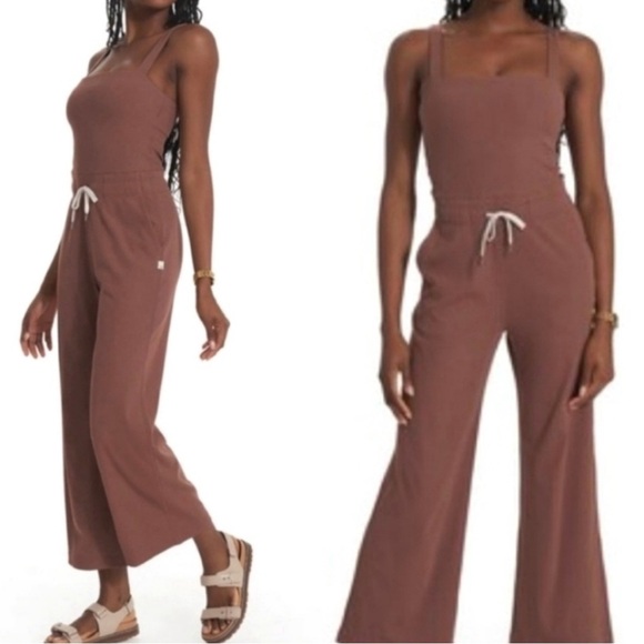 Vuori Pants - Vuori Women’s Brown Wide-Leg Jumpsuit with Drawstring